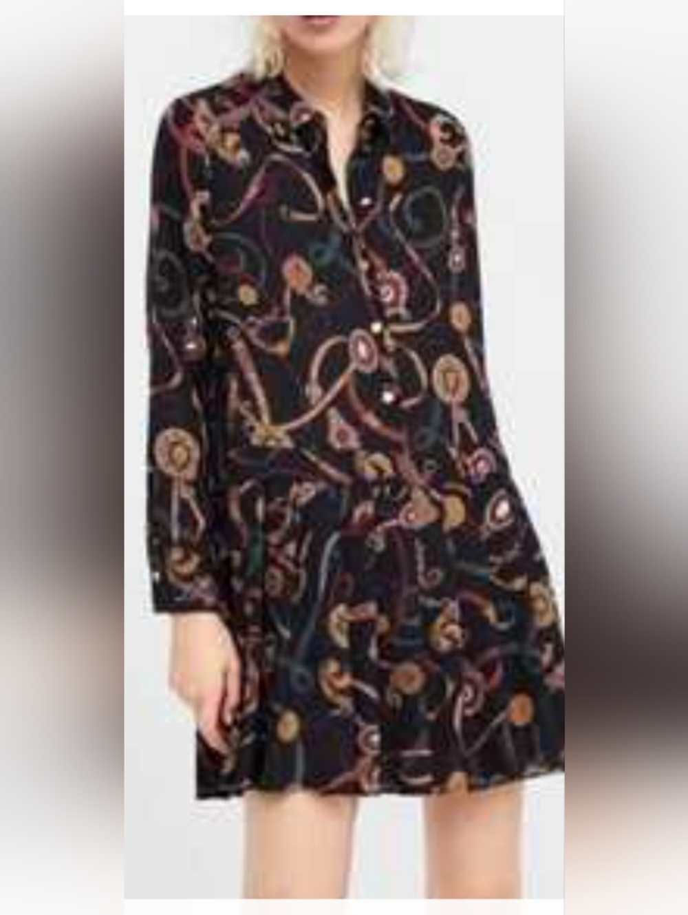 Zara Black Mini Dress with Multicolor Chain Print